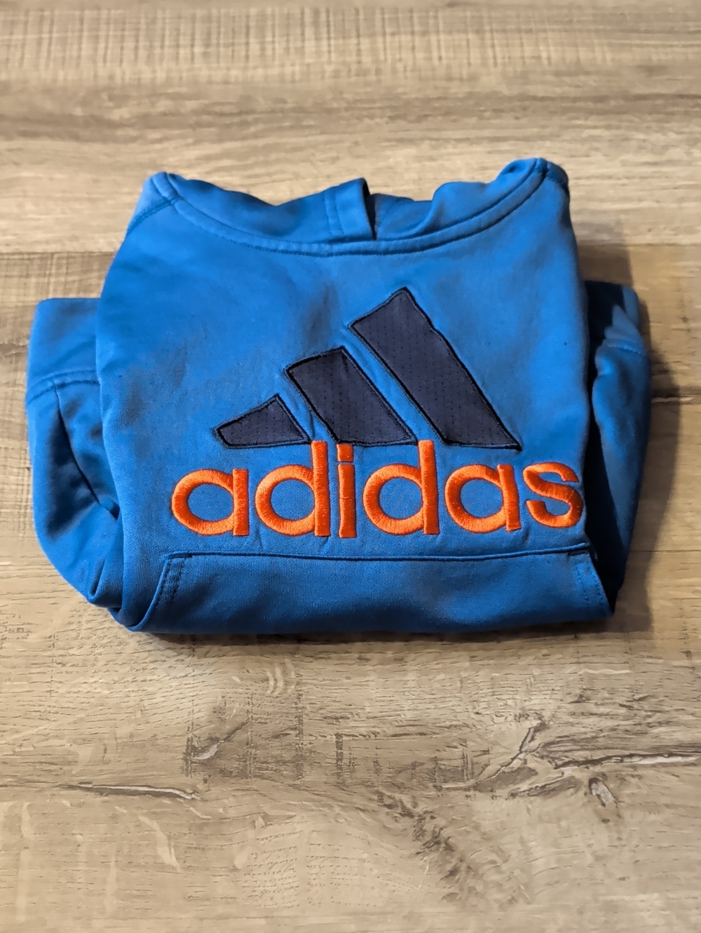 Adidas Bright Blue Hoodie with Orange and Navy Logo